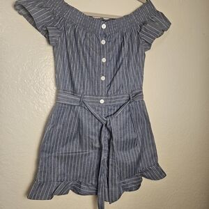Papaya Blue Striped Off-Shoulder Romper